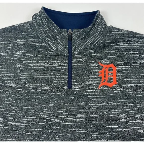 Detroit Tigers MLB Majestic 2XL XXL 1/4 Zip Pullover Jacket Shirt Heather Gray - Picture 2 of 11